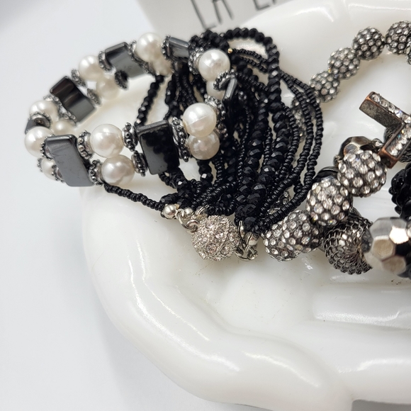Black Beads & Sparkle Stretch Bracelet Bundle - 5 Unique Pieces - Picture 4 of 9